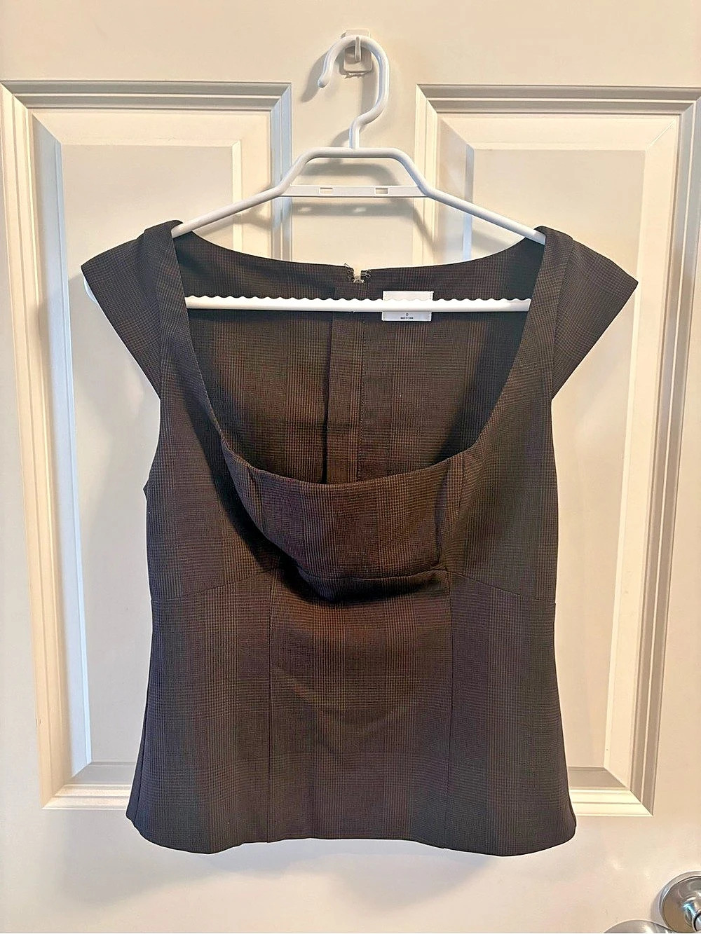 Sunday Best Checkered Cap Sleeve Blouse in Black Like New